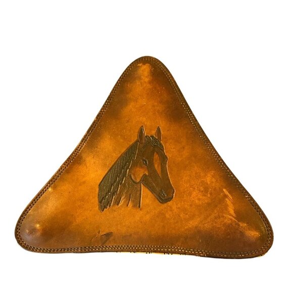 Vintage Tooled Leather Horse Wall Art Triangle Western Decor Saddle Style - Picture 5 of 15